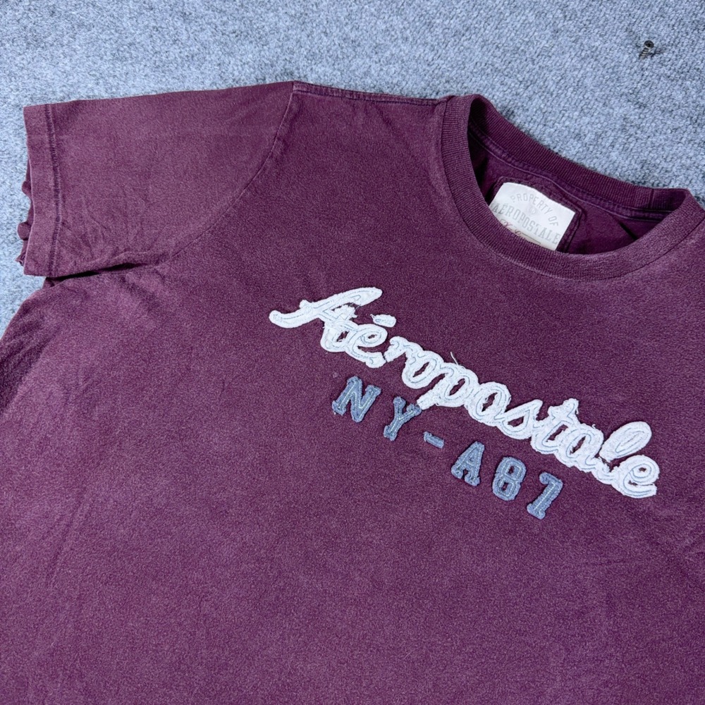 Y2K Aeropostale Mens XL Burgundy Maroon Graphic Logo Tee Shirt NY-A87 Cotton